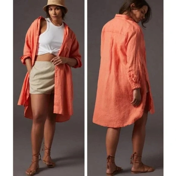 Crowned Free Relaxed Button Down Gauze 100% Cotton Oversized Tunic NWOT 2X - Picture 1 of 8